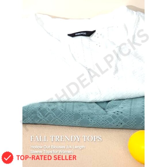 V-Neck Hollow Out Blouse 3/4 Sleeve Business Casual T-Shirt Elegant Chic - Picture 6 of 7